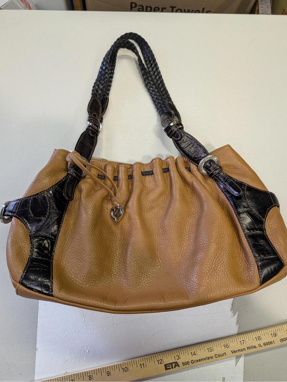 BRIGHTON BROWN & BLACK LEATHER DIANA SHOULDER BAG LARGE